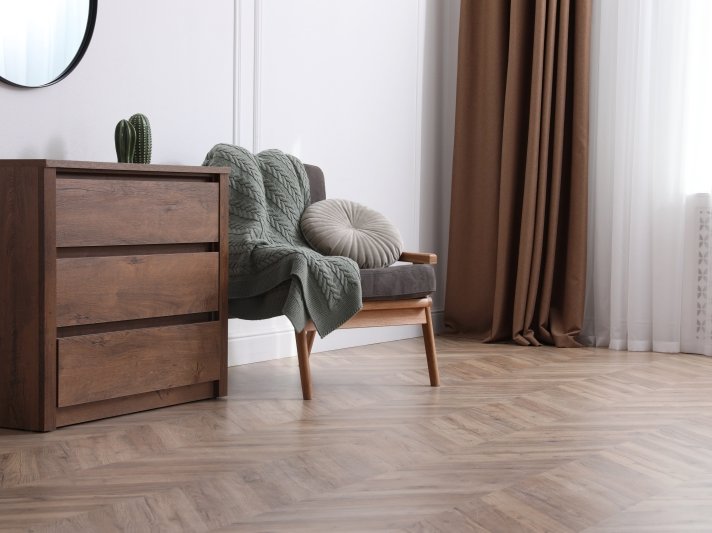 Hardwood look flooring in a modern living room